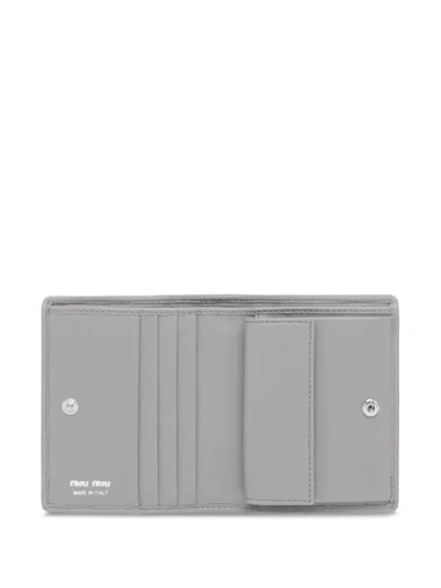 Shop Miu Miu Woven Compact Wallet In Grey