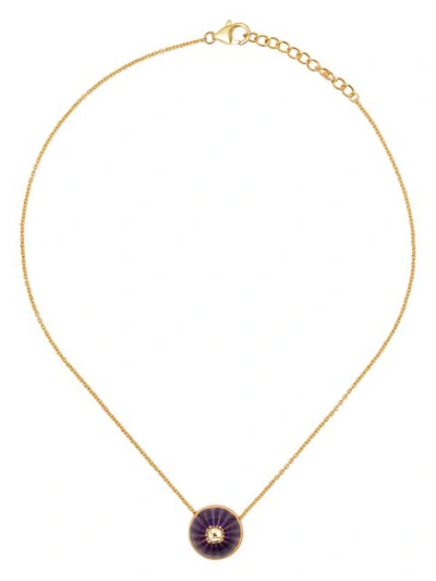 Shop Akansha Sethi Citrine Purple Enamel Button Necklace In Gold