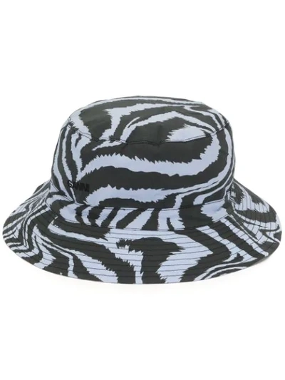 Shop Ganni Zebra Print Bucket Hat In Blue