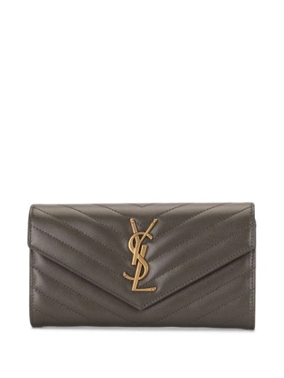 Shop Saint Laurent Monogram Quilted Wallet In Grey
