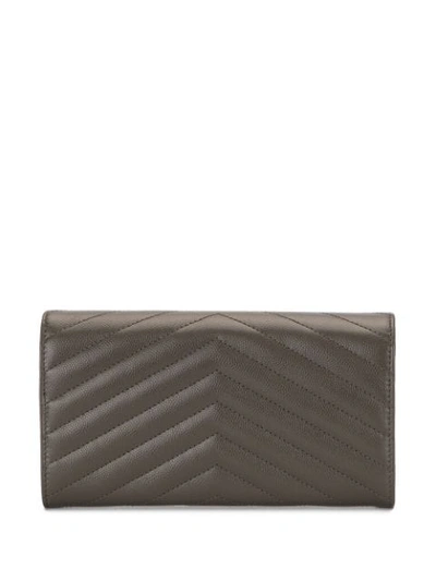 Shop Saint Laurent Monogram Quilted Wallet In Grey