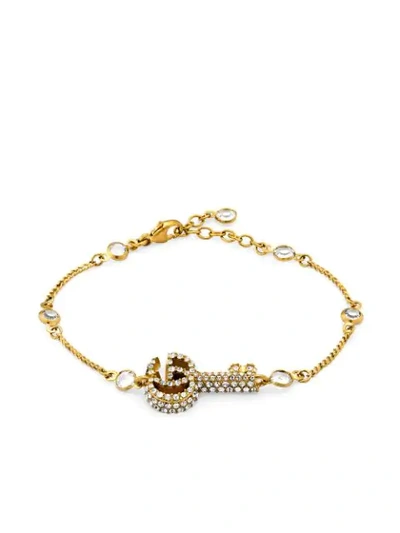 Shop Gucci Crystal-embellished Double G Key Bracelet In Gold