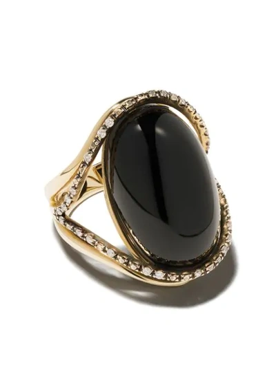 Shop Brumani 18kt Yellow Gold, Diamond And Quartz Ring In Black