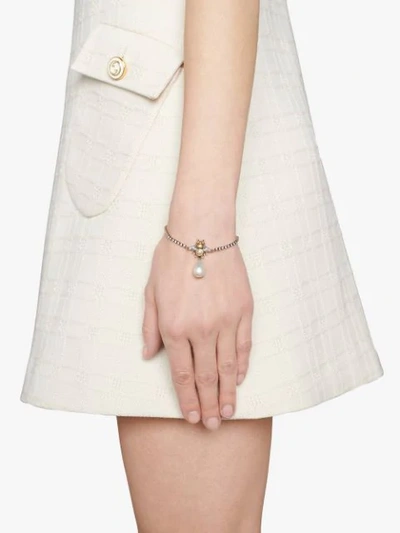 Shop Gucci Pearl-detail Bee Bracelet In White
