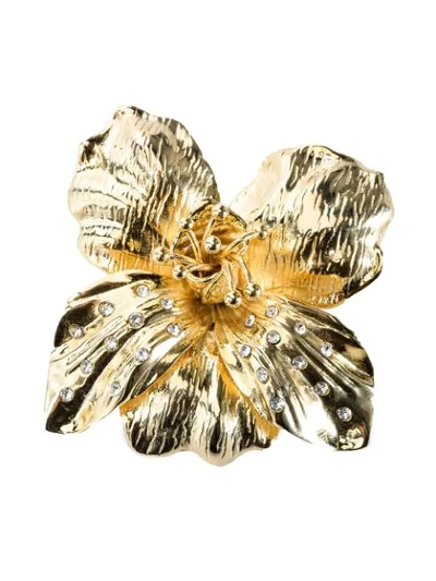 Shop Pinko Crystal-embellished Flower Brooche In Gold