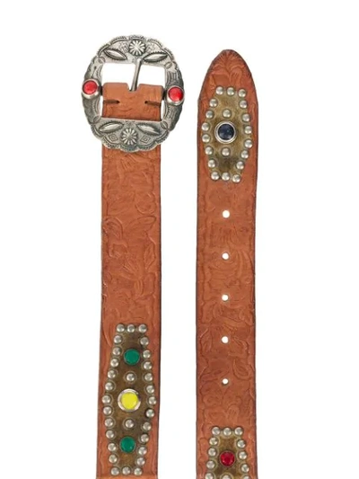 Shop Golden Goose Studded Floral Belt In Neutrals