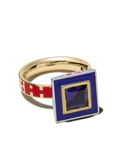 Shop Alice Cicolini 14kt Yellow Gold Memphis Square Stone Ring In Pink & Blue