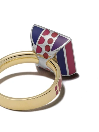 Shop Alice Cicolini 14kt Yellow Gold Memphis Square Stone Ring In Pink & Blue
