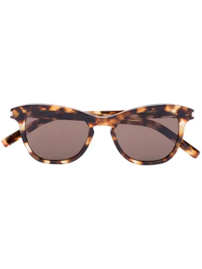 Shop Saint Laurent Havana Frame Tortoiseshell Sunglasses In Brown