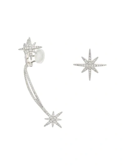 Shop Apm Double Météorites Asymmetric Stud Earrings In Metallic