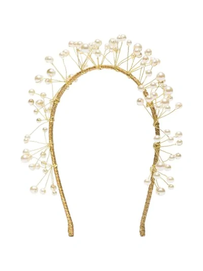 Shop Jennifer Behr Primavera Gold-tone Pearl Headband In Yellow