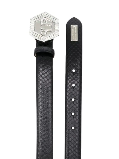 Shop Philipp Plein Logo Plaque Buckled Belt In 02 Black