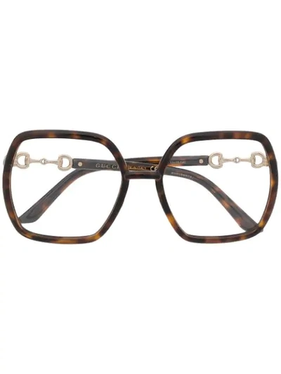 Shop Gucci Horsebit-detail Oversized Glasses In Brown