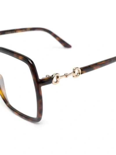 Shop Gucci Horsebit-detail Oversized Glasses In Brown