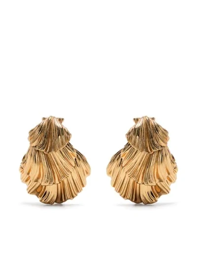 Shop Saint Laurent Shell Clip-on Earrings In Gold