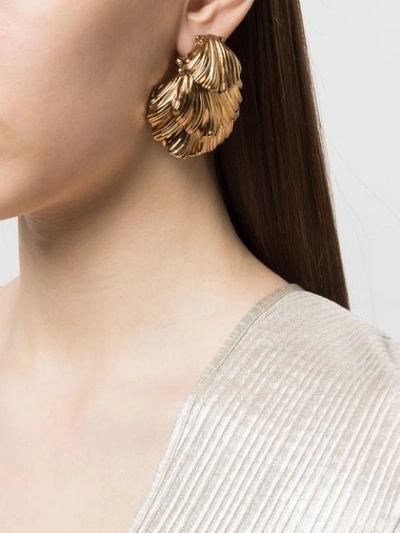 Shop Saint Laurent Shell Clip-on Earrings In Gold
