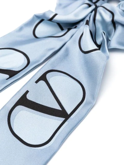 Shop Valentino Vlogo-print Silk Hair Tie In Blue