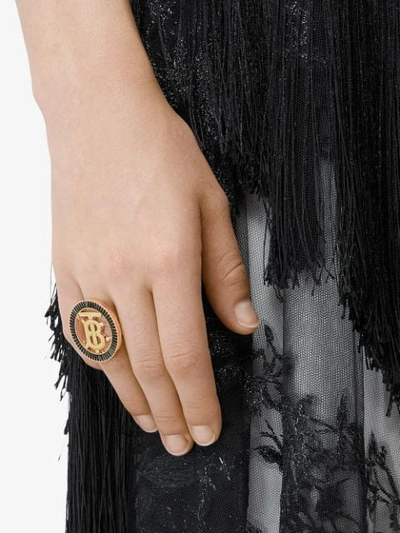 Shop Burberry Monogram Motif Crystal-embellished Ring In Gold