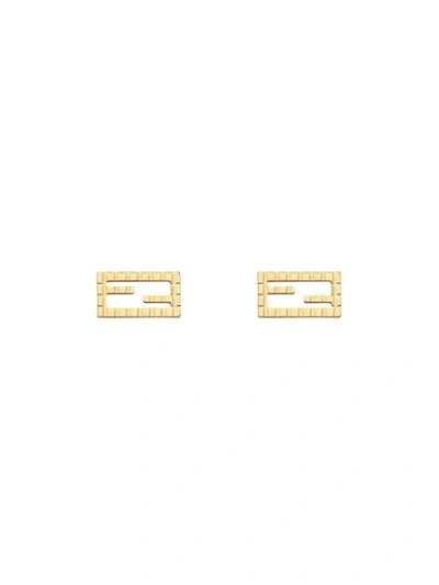 Shop Fendi Stud Baguette Earrings In Gold