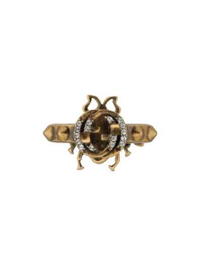 Shop Gucci Interlocking G Bee Ring In Gold