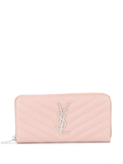 Shop Saint Laurent Monogram Matelassé Zip-around Wallet In Pink