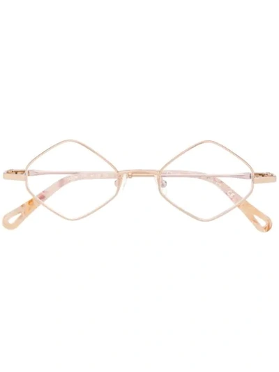 Shop Chloé Geometric-frame Logo Glasses In Gold