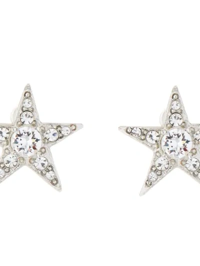 Shop Oscar De La Renta Crystal-embellished Star Earrings In Silver