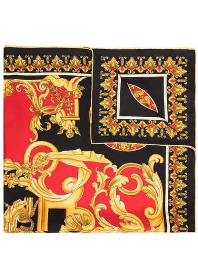 Shop Versace Baroque Print Silk Scarf In Black