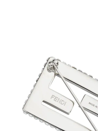Shop Fendi Logo Crystal Brooch In Silver