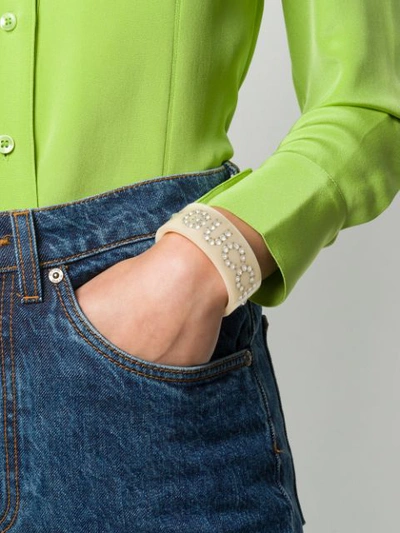 Shop Gucci Crystal Detailed Cuff Bracelet In Neutrals