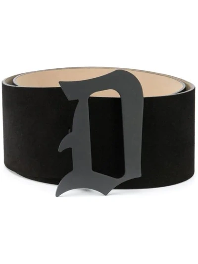 Shop Dondup Monogram Buckle Suede Belt In Black