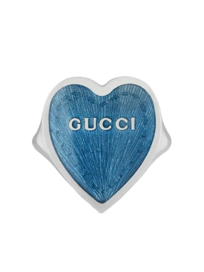 Shop Gucci Heart Logo Ring In Silver