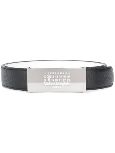 Shop Maison Margiela Logo Calf Leather Belt In Black