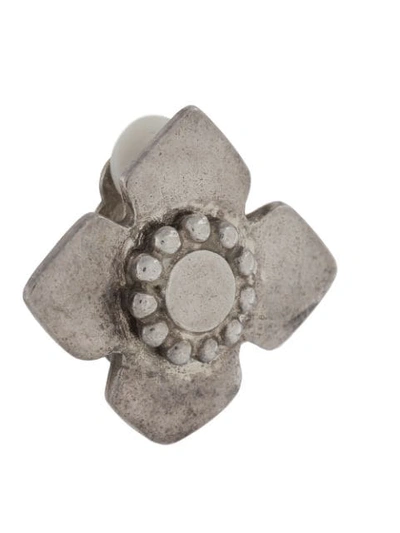 Pre-owned Saint Laurent Floral Motif Earrings In Silver