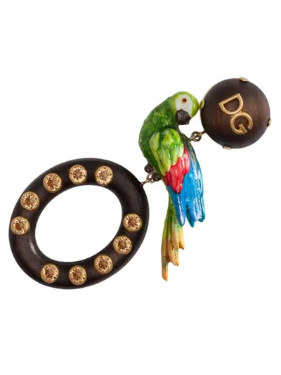 Shop Dolce & Gabbana Parrot Detail Drop Earrings In Brown