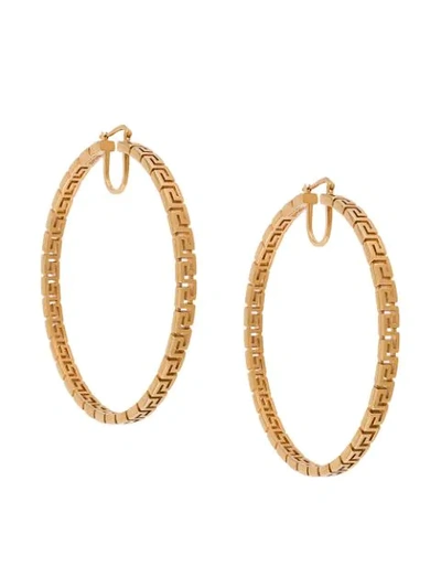 Shop Versace Grecamania Hoop Earrings In Gold