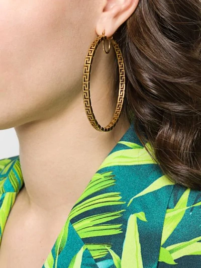 Shop Versace Grecamania Hoop Earrings In Gold