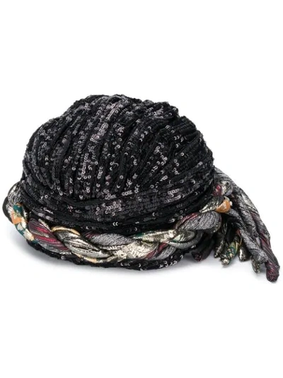 Shop Saint Laurent Sequin-embellished Braided Hat In Black