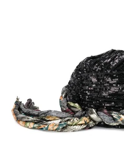 Shop Saint Laurent Sequin-embellished Braided Hat In Black