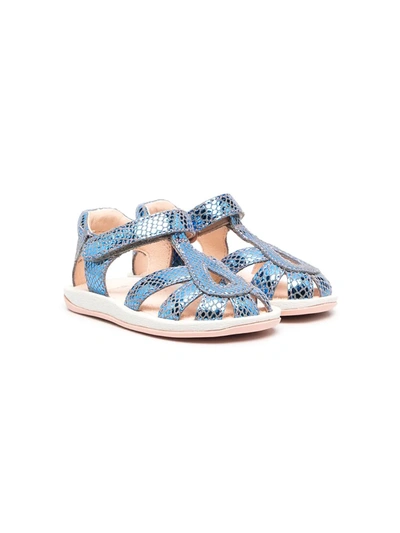 Shop Camper Snakeskin-effect Touch-strap Sandals In Blue