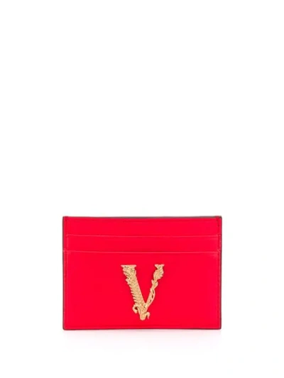 Shop Versace V Plaque Cardholder In Red