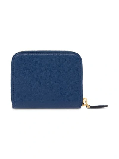 Shop Prada Logo Zipped Wallet In Blue