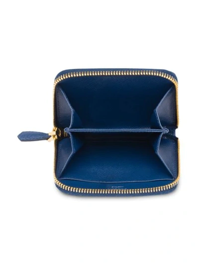 Shop Prada Logo Zipped Wallet In Blue