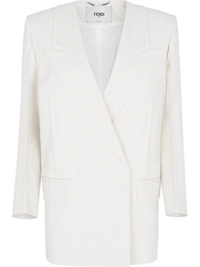 Shop Fendi Embossed Double-breasted Blazer In White