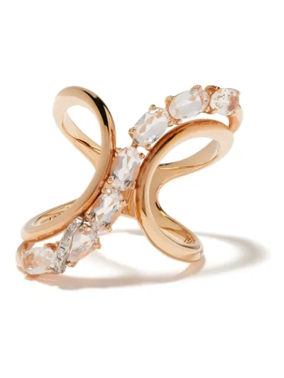 Shop Brumani 18kt Rose Gold Looping Shine Diamond And Quartz Ring