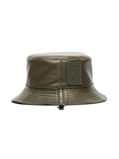 Shop Loewe Leather Bucket Hat In Green