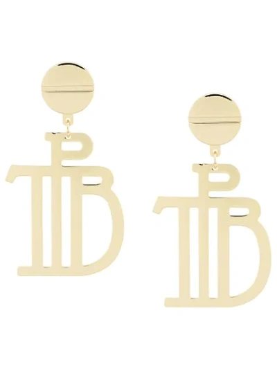 Shop Preen By Thornton Bregazzi Logo Drop Earrings In Gold