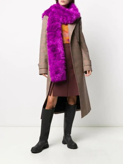 Shop Msgm Furry Long Scarf In Pink