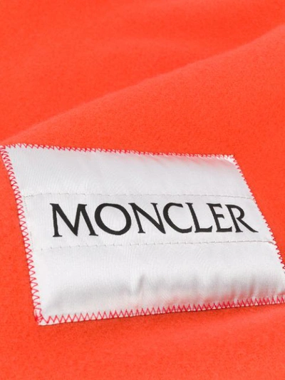 Shop Moncler Fringed Logo Patch Scarf In Orange