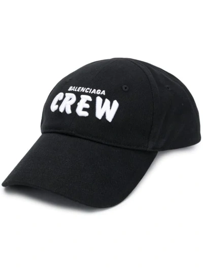 Shop Balenciaga Crew Embroidered Logo Cap In Black